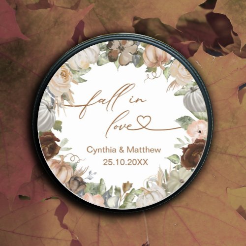Fall in Love Rustic Autumn Floral and Pumpkin Classic Round Sticker