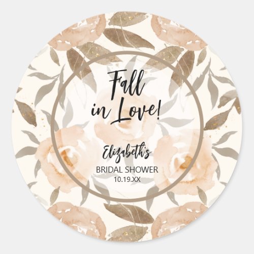 Fall in Love Rustic Autumn Floral Classic Round Sticker