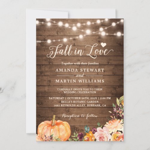 Fall in Love Rustic Autumn Floral Pumpkin Wedding Invitation - Fall in Love Rustic Autumn Floral Pumpkin Wedding Invitation  
(1) For further customization, please click the "customize further" link and use our design tool to modify this template. 
(2) If you prefer Thicker papers / Matte Finish, you may consider to choose the Matte Paper Type. 
(3) If you need help or matching items, please contact me.