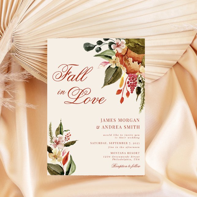 Fall in Love Rustic Autumn Floral Wedding Invitation (Creator Uploaded)