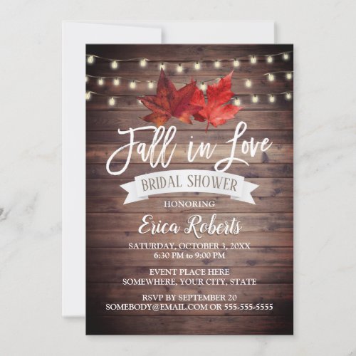 Fall in Love Rustic Autumn Leaves Bridal Shower Invitation