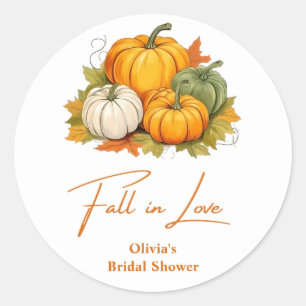Fall in Love Rustic Autumn Pumpkin Bridal Shower Classic Round Sticker