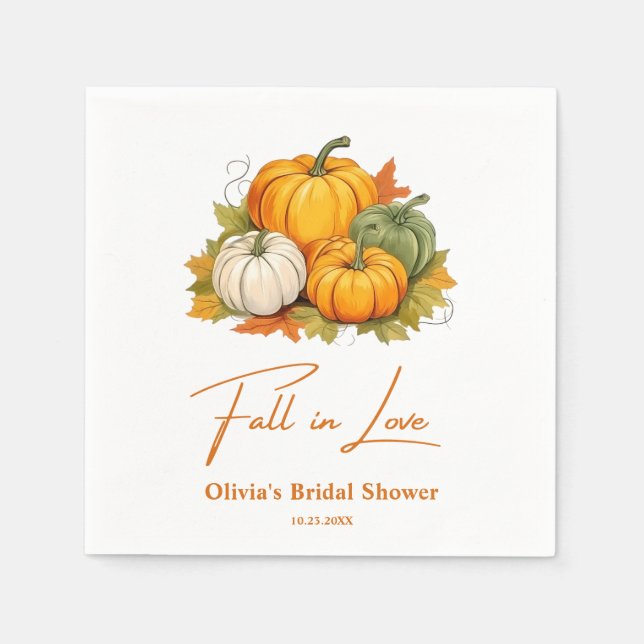 Fall in Love Rustic Autumn Pumpkin Bridal Shower  Napkins (Front)