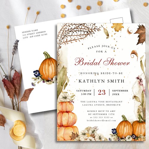 Fall In Love Rustic Autumn Wedding Bridal Shower Invitation Postcard