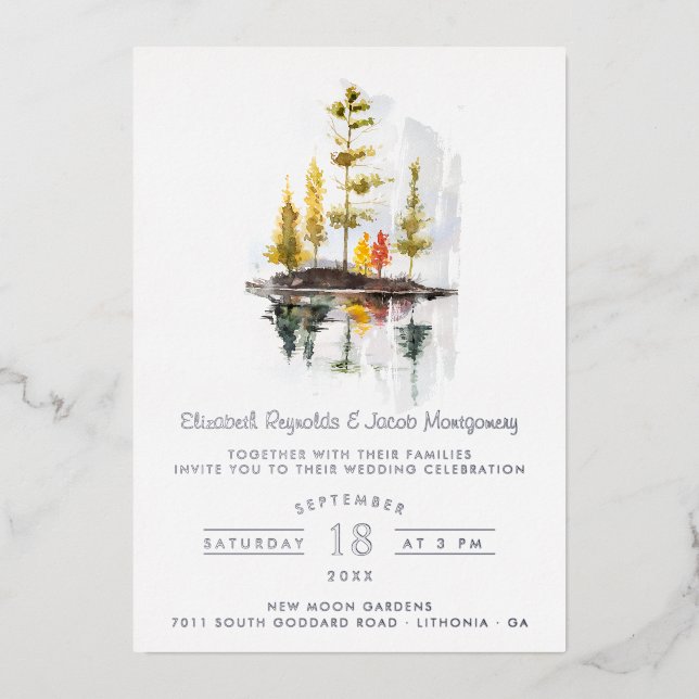 Fall in Love | Rustic Autumn Wedding  Foil Invitation (Front)