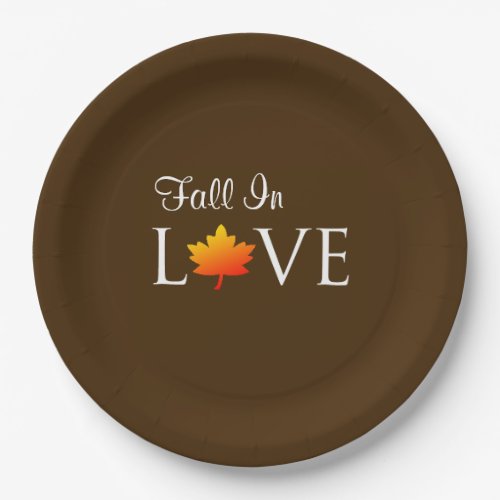 Fall In Love Rustic Autumn Wedding Orange Leaf Paper Plates