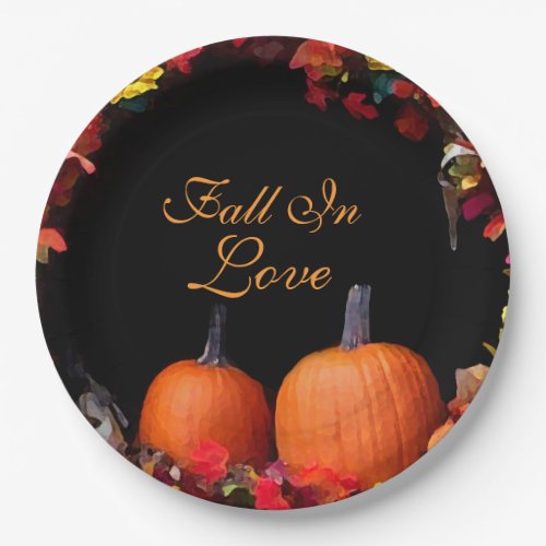 Fall In Love Rustic Autumn Wedding Orange Pumpkins Paper Plates