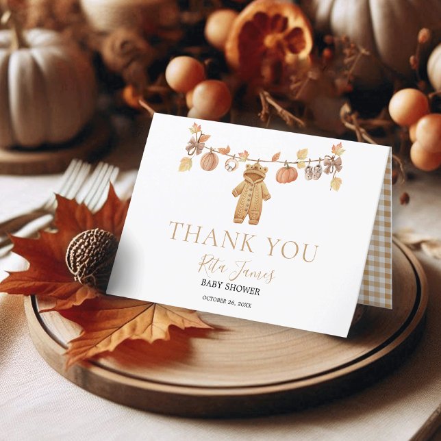 Fall in Love Rustic Baby Clothesline Baby Shower  Thank You Card (Creator Uploaded)