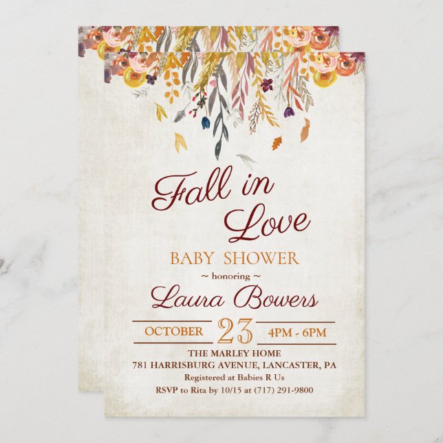 Fall In Love Rustic Baby Shower Invitation (Front/Back)