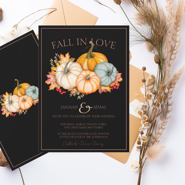 Fall In Love Rustic Black Pumpkin Wedding Invitation (Creator Uploaded)