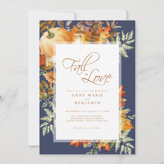 Fall In Love Rustic Blue Wedding Invitation (Front)