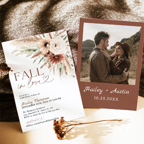 Fall In Love Rustic Boho Bridal Shower Terracotta Invitation