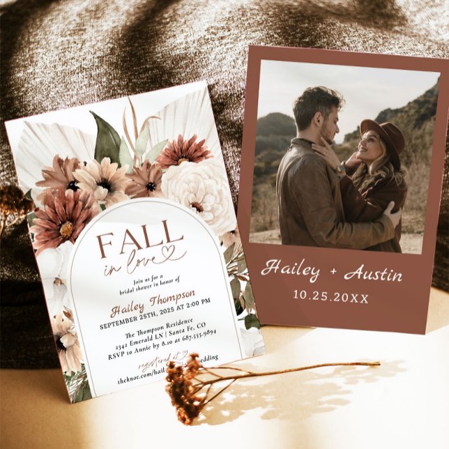 Fall In Love Rustic Boho Bridal Shower Terracotta Invitation (Creator Uploaded)
