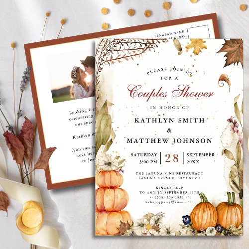 Fall In Love Rustic Botanical Fall Couples Shower Invitation Postcard