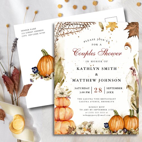 Fall In Love Rustic Botanical Fall Couples Shower Invitation Postcard