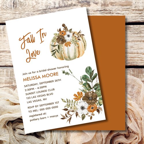 Fall In Love Rustic Brown Floral Bridal Shower Invitation
