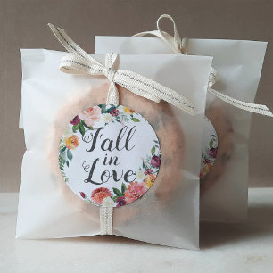 Fall in Love Rustic Burgundy Blush Floral Wedding Classic Round Sticker