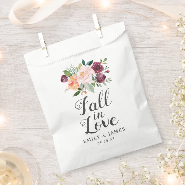 Fall in Love Rustic Burgundy Blush Wedding Favor Bag (Clipped)