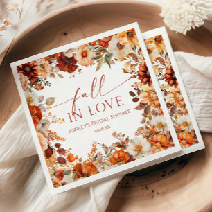 Fall In Love Rustic Burgundy Floral Bridal Shower Napkins