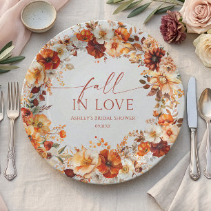 Fall In Love Rustic Burgundy Floral Bridal Shower Paper Plates