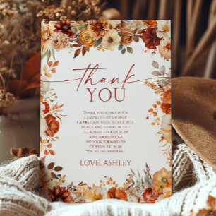 Fall In Love Rustic Burgundy Floral Bridal Shower Thank You Card