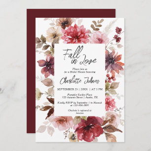 Fall in Love Rustic Burgundy Pink Bridal Shower Invitation