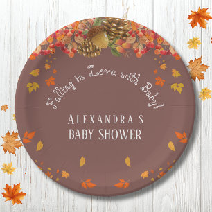 Fall in Love Rustic Chic Autumn Baby Shower Paper Plates