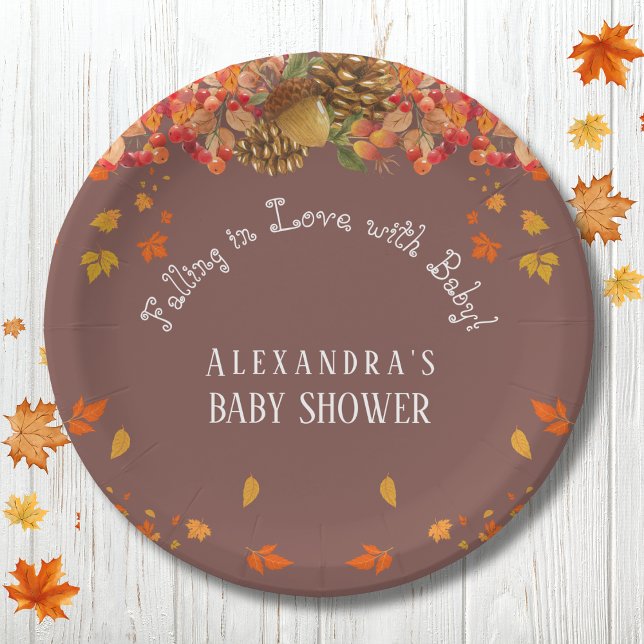 Fall in Love Rustic Chic Autumn Baby Shower Paper Plates (Creator Uploaded)