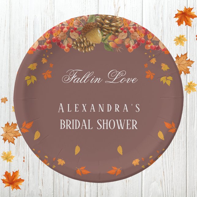 Fall in Love Rustic Chic Autumn Bridal Shower Paper Plates (Creator Uploaded)