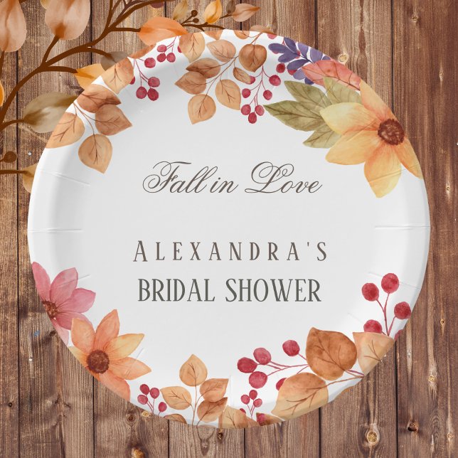 Fall in Love Rustic Chic Autumn Bridal Shower Paper Plates (Creator Uploaded)