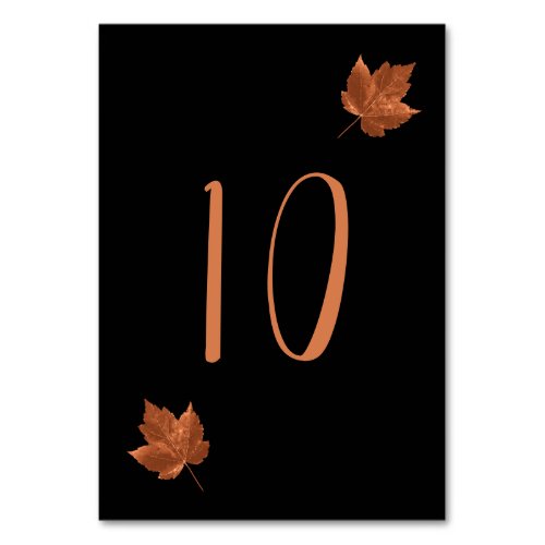 Fall In Love Rustic Copper Brown Black Maple Leaf Table Number