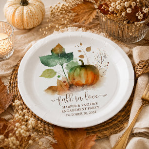 Fall In Love Rustic Elegant Pumpkin Paper Plates