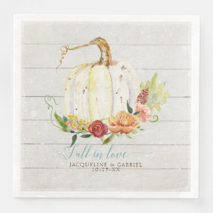 Fall in Love Rustic Elegant White Pumpkin Floral Paper Dinner Napkins