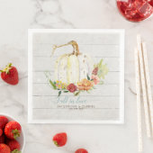 Fall in Love Rustic Elegant White Pumpkin Floral Paper Dinner Napkins (Insitu)