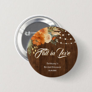 Fall in Love Rustic Fall Flowers Bridal Shower Button