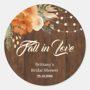 Fall in Love Rustic Fall Flowers Bridal Shower Classic Round Sticker