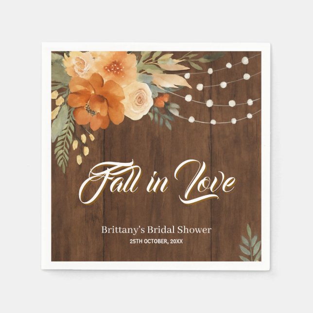 Fall in Love Rustic Fall Flowers Bridal Shower Napkins (Front)