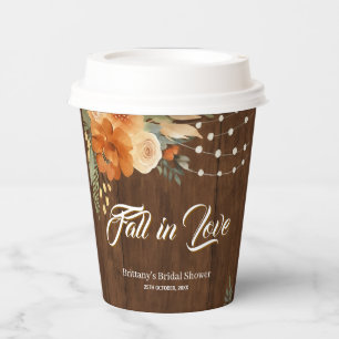 Fall in Love Rustic Fall Flowers Bridal Shower Paper Cups