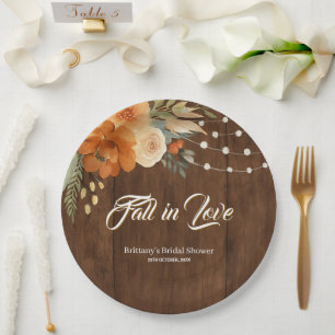 Fall in Love Rustic Fall Flowers Bridal Shower Paper Plates