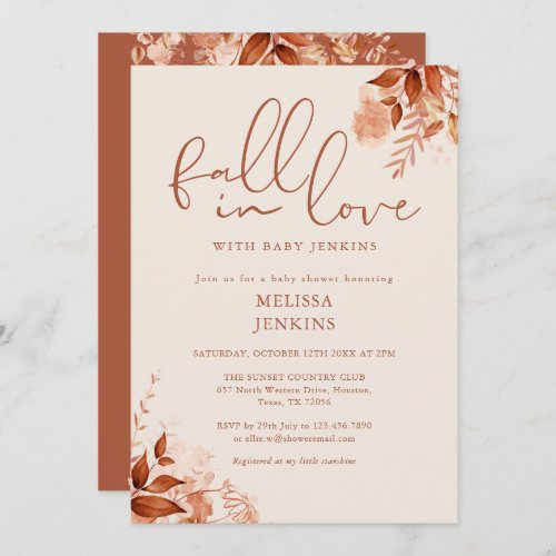 Fall In Love Rustic Floral Autumn Baby Shower Invitation