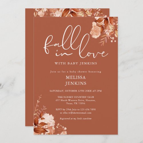 Fall In Love Rustic Floral Autumn Baby Shower Invitation