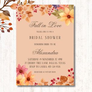 Fall in Love Rustic Floral Autumn Bridal Shower Invitation