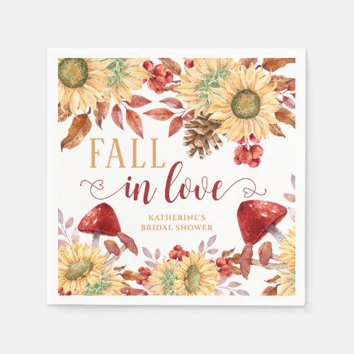 Fall In Love Rustic Floral Autumn Bridal Shower Napkins