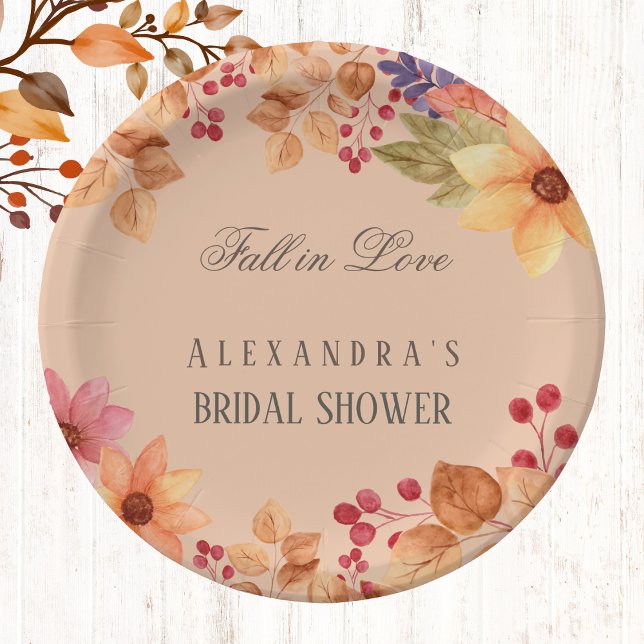 Fall in Love Rustic Floral Autumn Bridal Shower Paper Plates (Creator Uploaded)