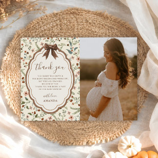 Fall in Love Rustic Floral Baby Shower Photo Thank You Card
