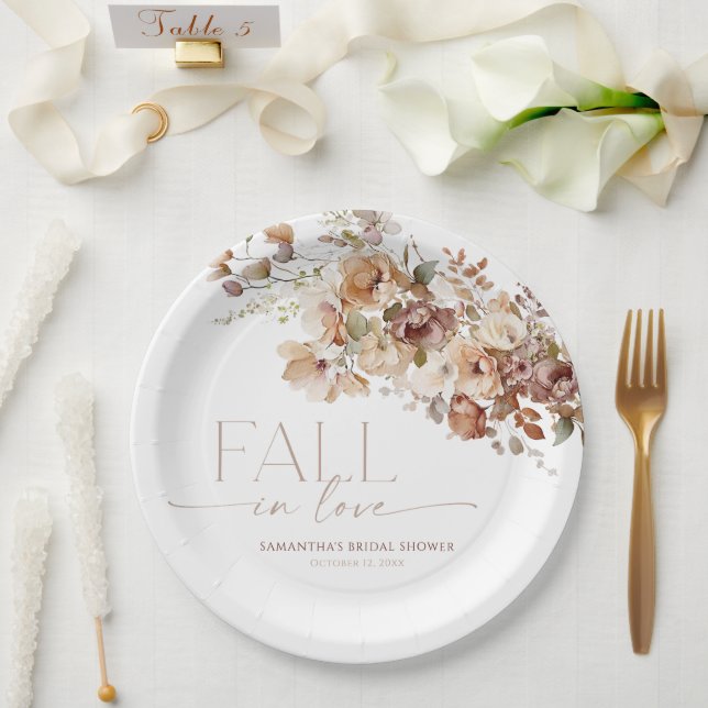 Fall in love rustic floral bridal shower paper plates (Wedding)