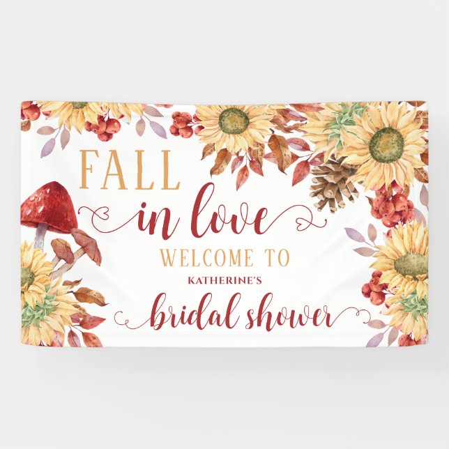 Fall In Love Rustic Floral Bridal Shower Welcome Banner (Horizontal)