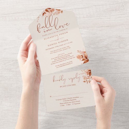 Fall In Love Rustic Floral Details RSVP Wedding All In One Invitation
