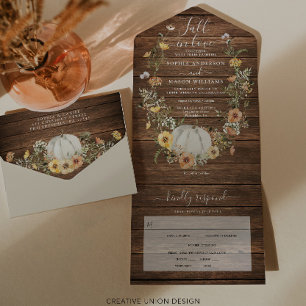 Fall in Love Rustic Floral Harvest Pumpkin Wedding All In One Invitation