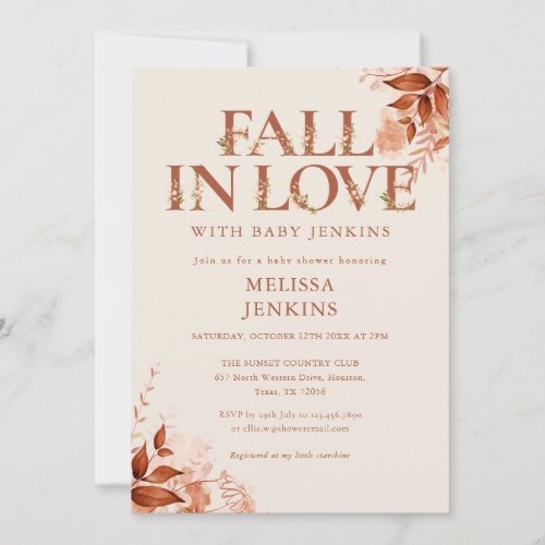 Fall In Love Rustic Floral Letter Baby Shower Invitation